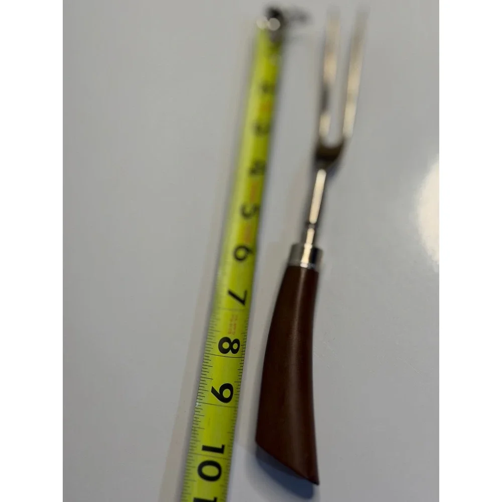 VTG Carving Fork Brown Faux Horn Handle Silver Tone Metal Meat Serving Utensil